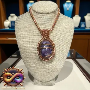 Juma CopperKing Cambell Gemstone Lepidolite 24” Copper Necklace with Unique Design and Natural Stone