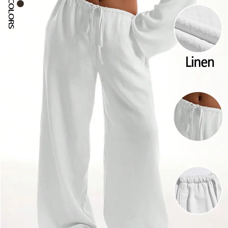 Women's Tie Front Boho Beach Trousers Summer Flowy Loose Fit Wide Leg Palazzo Pants With Pocket Casual Solid Color Soft Synthetic Silk Elastic High Waist Lounge Pants Elegant and Minimalist Travel Vacation Bottoms Date Brunch Home Work Streetwear Co