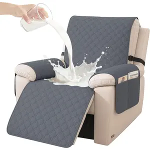 Waterproof Recliner Chair Covers, Recliner Covers that Stay in Place, Electric Recliner Cover, Recliner Covers Washable with Pocket, Elastic Straps for Kids, Pets, Dogs (Dark Gray, 23")