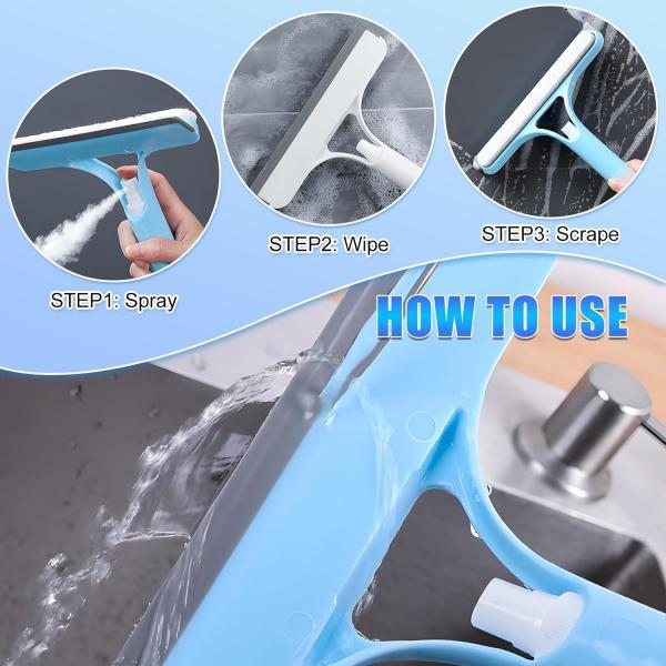 3 in 1 Spray Squeegee with Built-in Spray Bottle for Car Home Windows Mirrors White Blue Yellow Window Cleaner Tool with Integrated Sprayer for Spot Cleaning