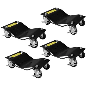 Heavy Duty Car Wheel Dolly Set of 4 - 6000 lbs Capacity, 5mm Steel with Brakes - Ideal for Moving Cars, Trucks, Trailers, Motorcycles - Orange - Mobile Base Equipment