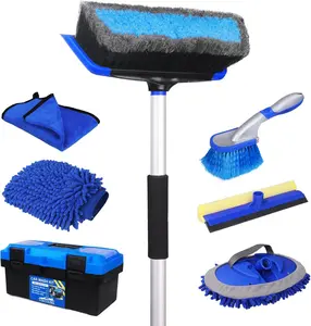 62'' Car Wash Brush with Long Handle, Car Wash Kit with Tire Brush, Tower, Window Squeegee, Chenille Microfiber Car Wash Mop Mitt, Car Cleaning Brush Kit Supplies for Car, Truck, SUV, RV