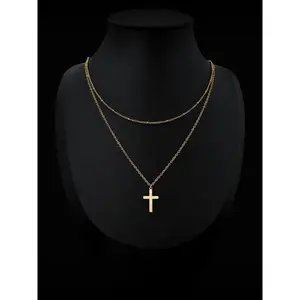 Simple Stainless Steel Cross Design Layered Necklace, Fashion Jewelry for Party, Daily Clothing Decor, Trendy All-match & Exquisite Jewelry for Birthday Gift