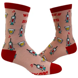 Women's Nurses Need Shots Too Socks Funny Drinking Graphic Novelty Footwear Funny Graphic Socks Comfortable Fitted Spandex Cotton