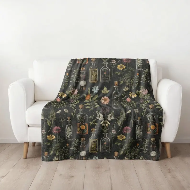 Apothecary Blanket, Cottagecore Blanket, Herbs and Spices, Apothecary Gift, Herbalist Gift, Throw Blanket Herbalist Gift, Witchy Blanket