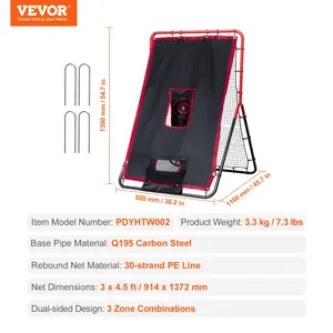 VEVOR Baseball And Softball Rebounder Net, 3.5x 4.5 ft 2-in-1 Switch Hitter Pitch Trainer, PitchBack Baseball Pitching Return Trainer Nest, Bounce Back Net for Fielding/Throwing Practice