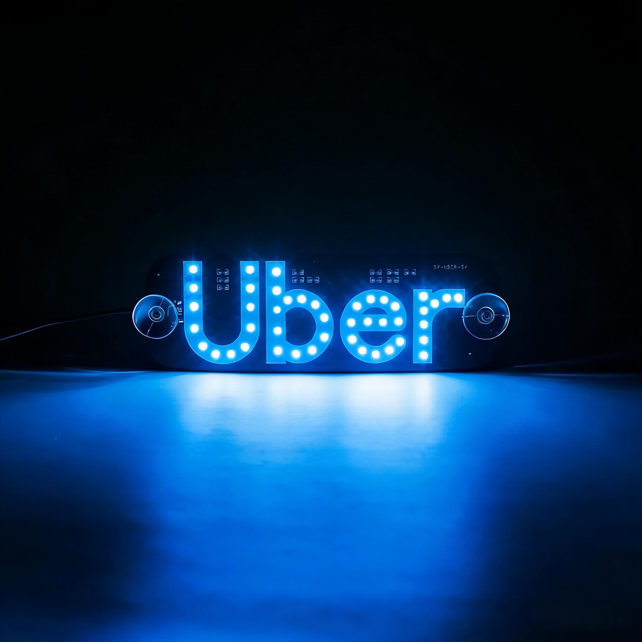 Uber LED Windshield Sign Bright Ultra-Slim USB Powered Car LED Light Sign Glowing Rideshare Indicator for Uber Drivers Dimmable Night Visible Car Accessory Must-Have for Rideshare Drivers