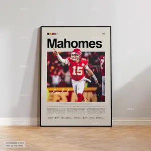 Patrrick Mahhomes Poster, Kansas City, Wall Art Football Print , Quarterback , Fan Gift Idea, Chifs Art (NoFrame)