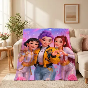 Countdown Sale! K-POP Blanket Dreamy Purple Pink Anime Style Soft Cozy Lightweight Warm Throw Sofa Bed Travel Nap Office Camping Air Conditioner Flannel     material