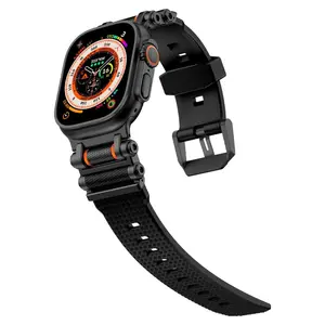 Tactical Rotating Silicone Smartwatch Strap, Durable Multi-Size Band with Stainless Steel Lugs & Pin Buckle, 49/46/45/44mm Fit, 140-230mm Wrist Compatibility, Black Wearable Watch Accessories, Spring Glow Up Watch Straps