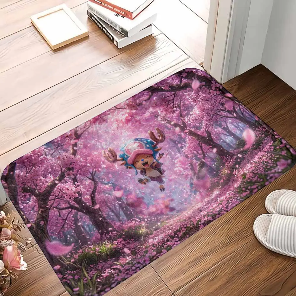Cherry Blossom Forest Cartoon Deer Floral Area Rug, Cute Pink Soft-Surface Non-Slip Floor Mat for Bedroom, Living Room, Ideal Spring Ambience Decoration & Gift
