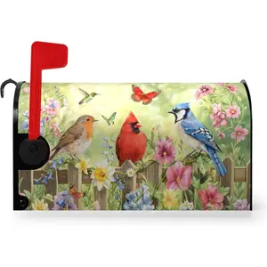 Magnetic Spring Summer Bird Mailbox Cover Large 25.5x21 Inch Colorful Flowers Oversized Seasonal Spring Decor Post Letter Box Wrap for Outdoor Garden