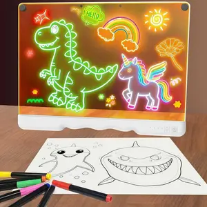 USB Rechargeable LED Erasable Acrylic Portable Drawing Board, 10 Light Modes, Includes 7 Color Markers & 10 Double-Sided Papers, Ideal for Painting