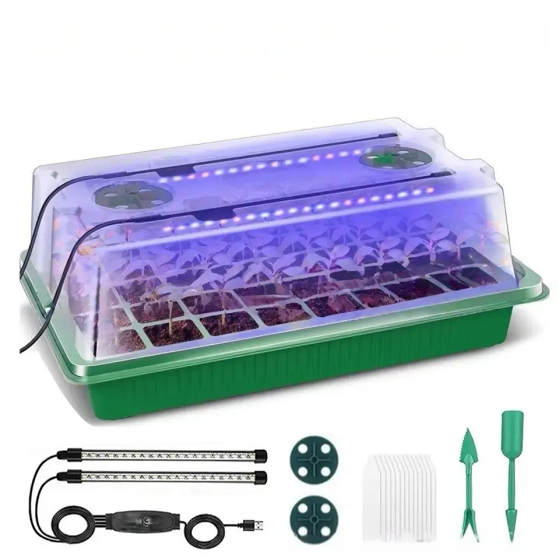 40-Piece Seed Germination Kit with LED Growth Light, Adjustable Brightness Humidity Control, Transparent Thickening Seedling Box