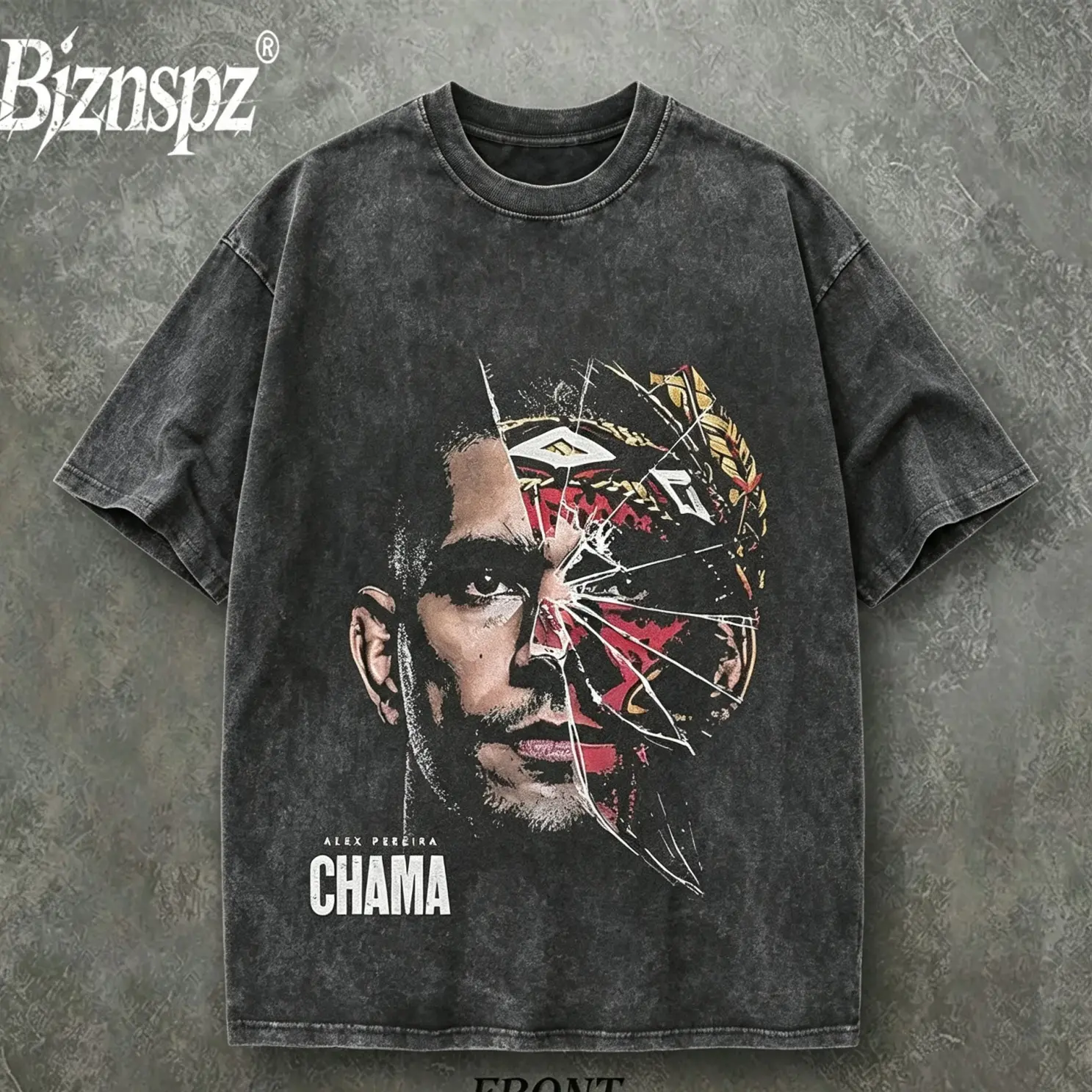 Men's Alex Pereira Chama UFC Vintage Graphic T-Shirt - Retro Heavyweight Washed Oversized Cotton Short Sleeve Streetwear Tops for Gym