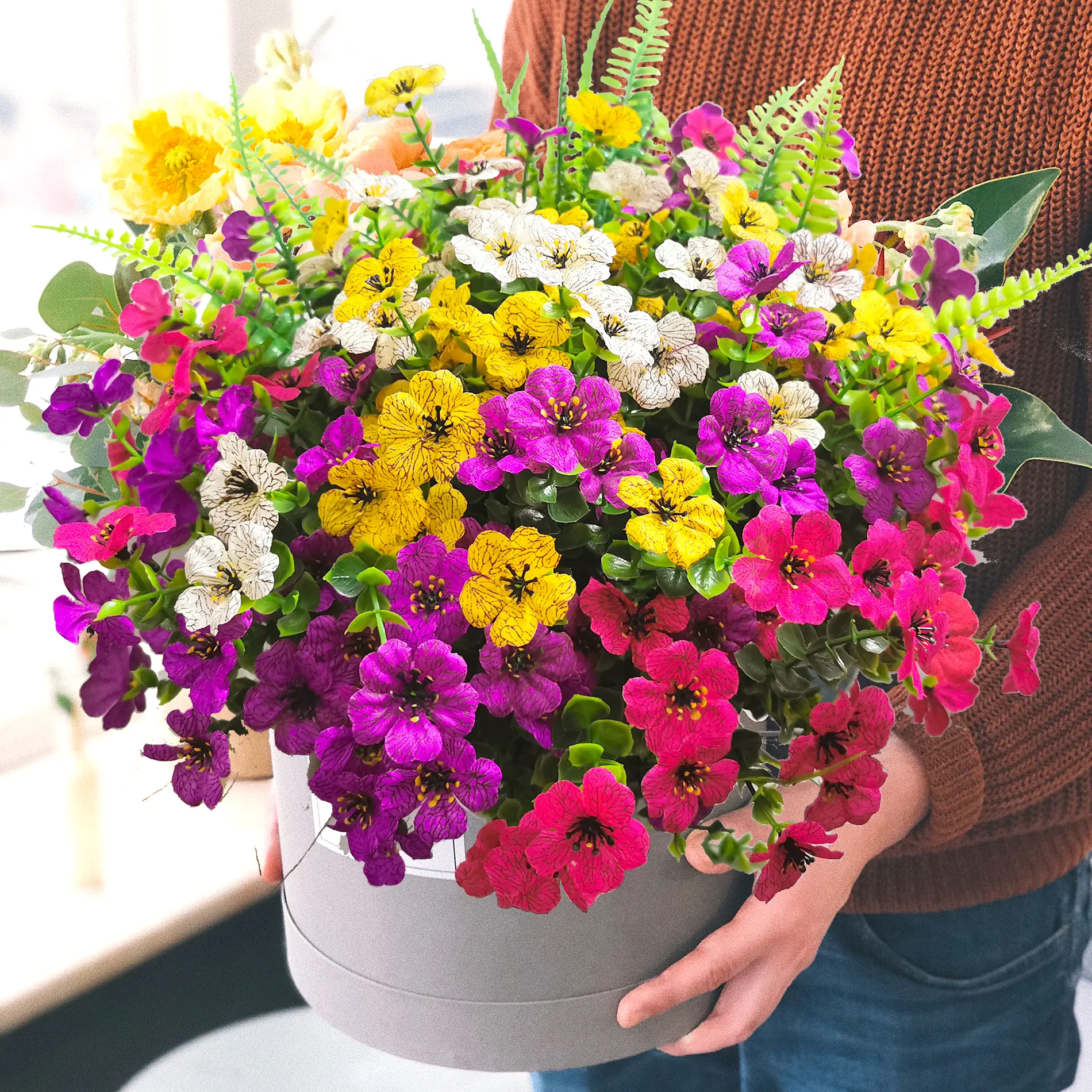 16 Bundles Artificial Fake Flowers for Outdoors UV Resistant Realistic Faux Silk Flower Spring Summer Decor for Porch Outside Planter Window Box