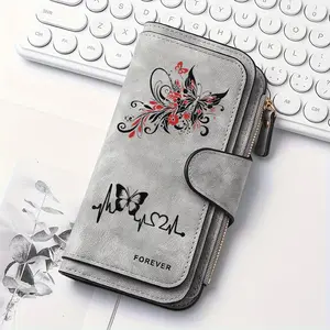 1pc Butterfly pattern women's long wallet, fashionable wallet, multi-functional wallet, portable snap coin purse, birthday gift and daily commuting essential, perfect holiday gift, suitable for outdoor, travel and family use, 2.27CYJ-13