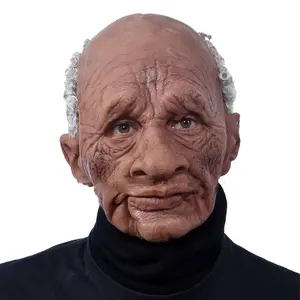 Black Elderly Woman Man Mask Wrinkle Full for Head Mask Grandpa/Grandma Face Novelty Mask Halloween Party Cosplay Props Supplies