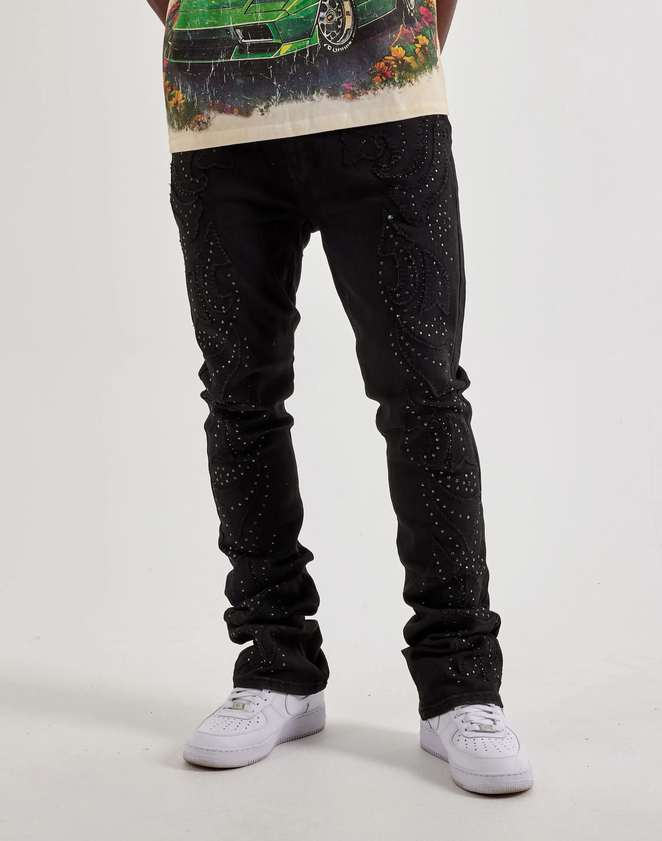 Mens WAIMEA Stacked Western Stud Denim Jeans