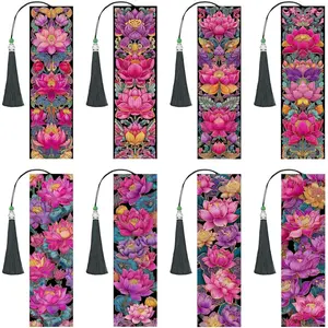8 count Lotus  Art Bookmarks for Adults Book Lovers 5D  Art Book Marks for DIY  Bookmark Kit with Tassel