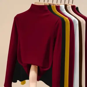 1pcs Women Autumn Winter Long-sleeved T-shirt Lady Thermal Underwear Slim Fit Fashion Half High Collar Top Thermal Shirt