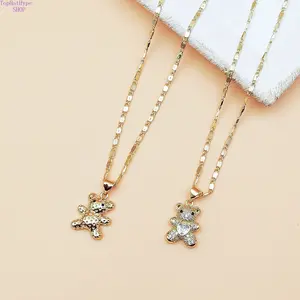 Trendy Iced Out Heart Bear Pendant Necklace 18K Gold Plated Luxury Minimalist Clavicle Chain Unique Niche Design Fashion Jewelry for Women Cute Aesthetic Style Daily Streetwear Party Dating Versatile Adjustable