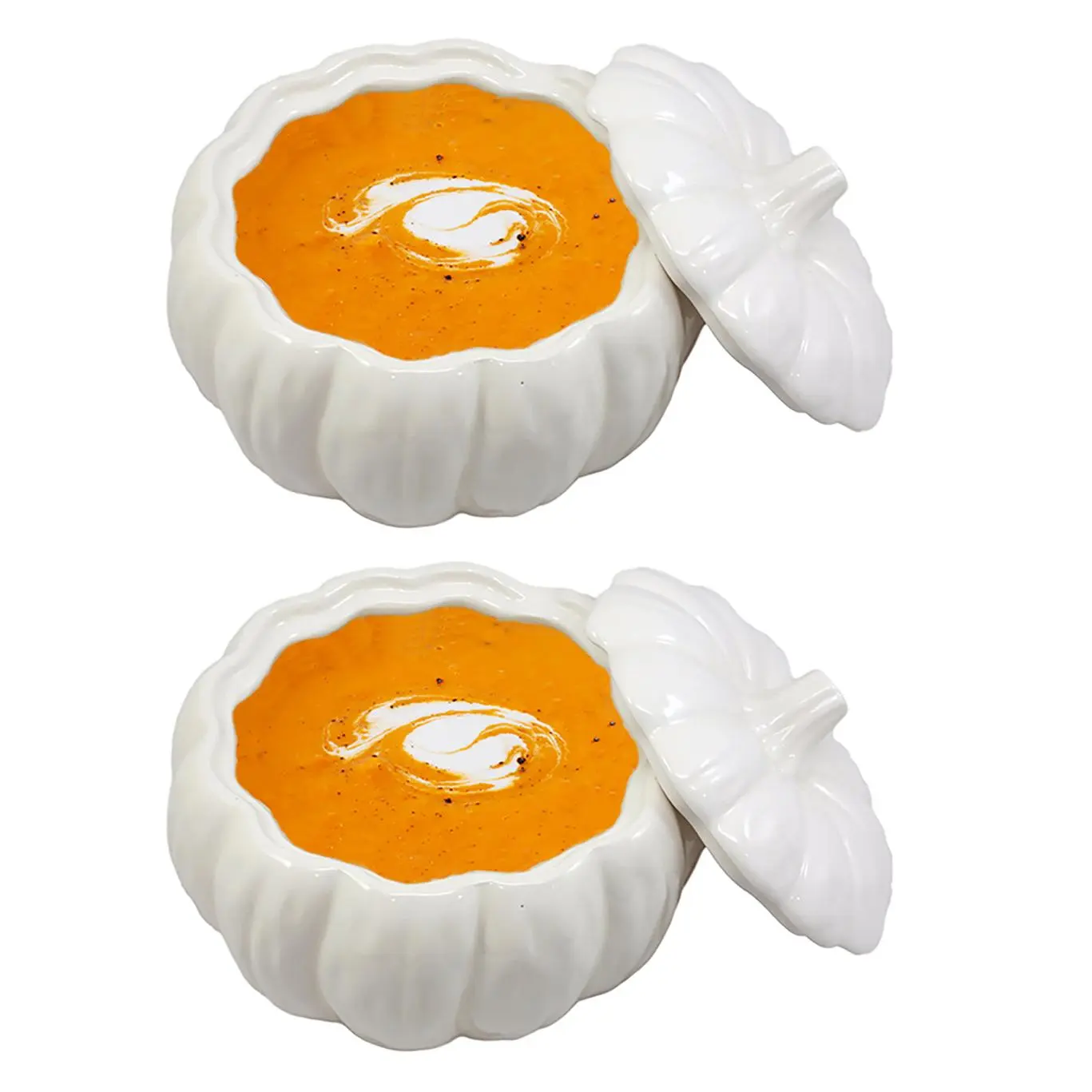 Ebros Ceramic Stoneware White Harvest Pumpkin Bowl With Lid 6"Diameter X 2Pieces