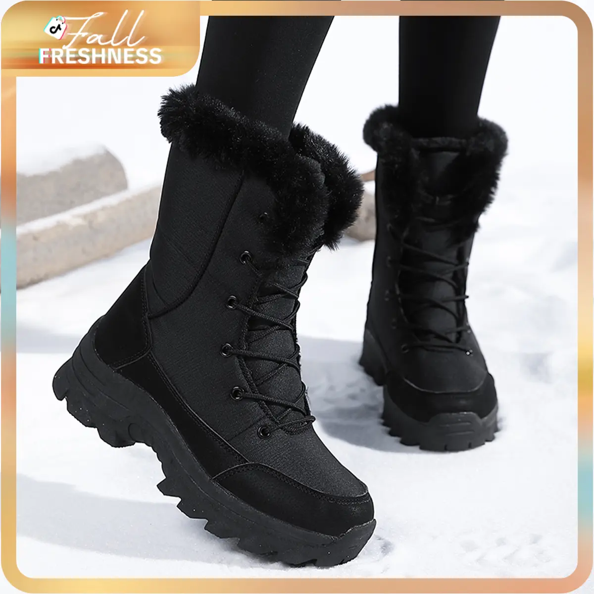 Sosenfer Women's Warm Fur-Lined Waterproof Ankle Winter Snow Boots - Chic Casual Polyester Footwear with 200g Insulation, Cozy Outdoor Booties, JH A931