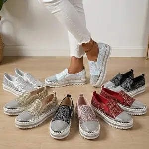 Women's Fashion Glitter Flat Shoes Comfortable Slip-On Footwear Outdoor Casual Walking Shoes