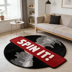 1 PCS Creative Retro Vinyl Record Rug: A Modern, "Light Luxury" Style Carpet. Hand-wash Only. Features a Non-slip, Soft, and Comfortable Plush Texture. Suitable for Living Rooms, Bedrooms, Studies, Music Rooms, and Lounge Areas. Washable Vintage Rug
