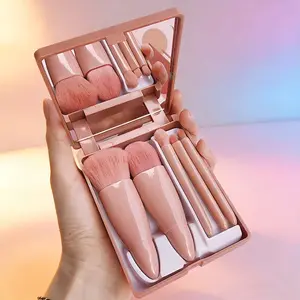 1 Box 5 Piece Mirror Case Makeup Brush Set, Compact Portable Multi-Function Powder Blush Brushes, Easy Clean Beauty Tools for Daily Makeup