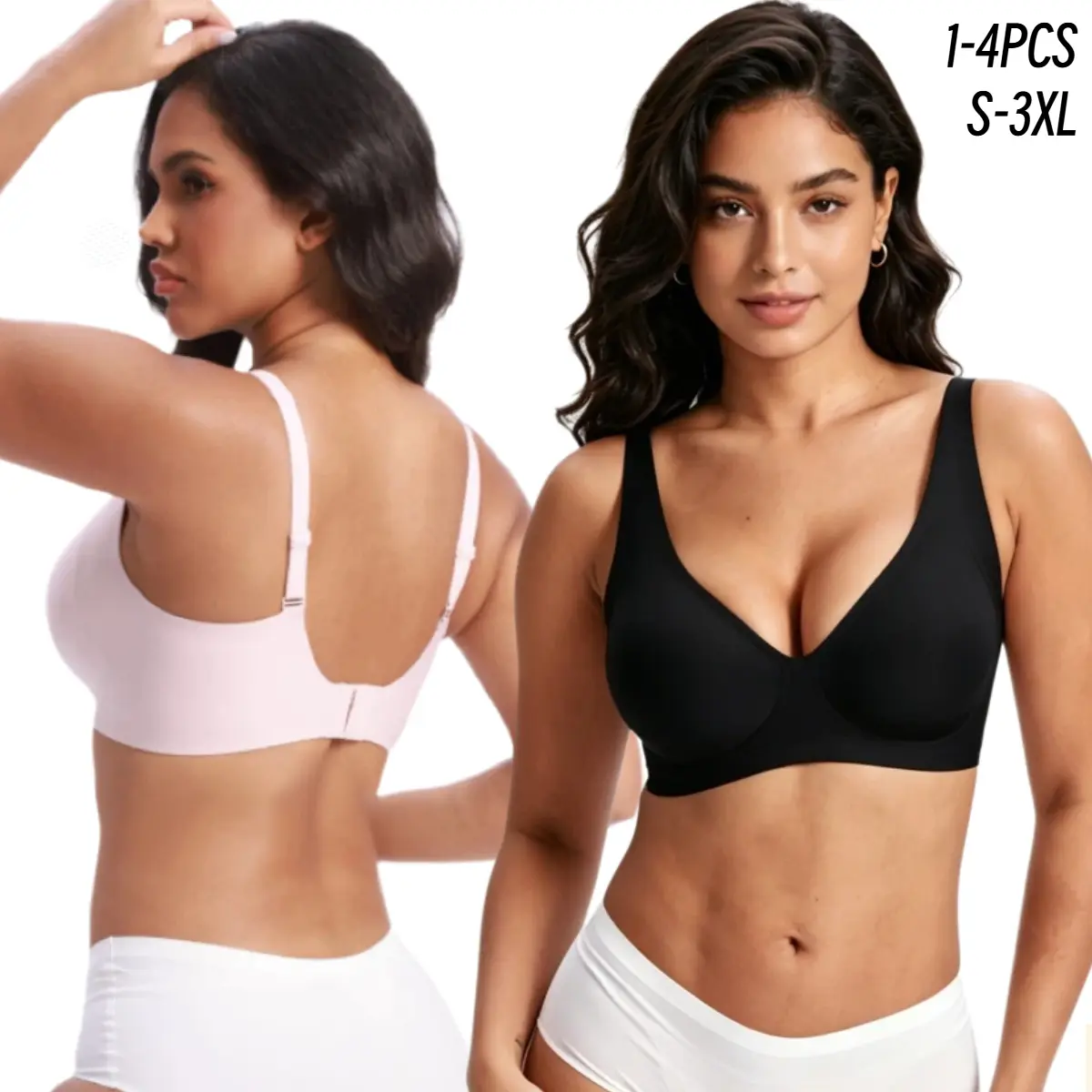 1/2/3/4PCS Womens Deep V Bras Jelly Wireless Comfortable Bra Supportive No Underwire Bras Tshirt Push Up Bralettes Plunge Seamless Bra Everyday Bras S 4XL