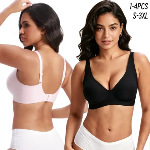 1/2/3/4PCS Womens Deep V Bras Jelly Wireless Comfortable Bra Supportive No Underwire Bras Tshirt Push Up Bralettes Plunge Seamless Bra Everyday Bras S 4XL