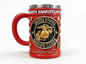 US Military 3D Embossed Beer Stein Mug | Army Navy Air Force US Marine Corps 250th Anniversary Collectible Cup, Stainless Steel Liner Patriotic Veteran Gift For Men Father’s Day