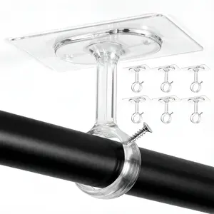 6 Pack Ceiling Hooks for , No Drill Curtain Rod Brackets Curtain Rod Hook No Drill Drop Ceiling Hook Adjustable Curtains Rods Hooks 1.2'' Dia Poles for Living Room, Bathroom, Kitchen
