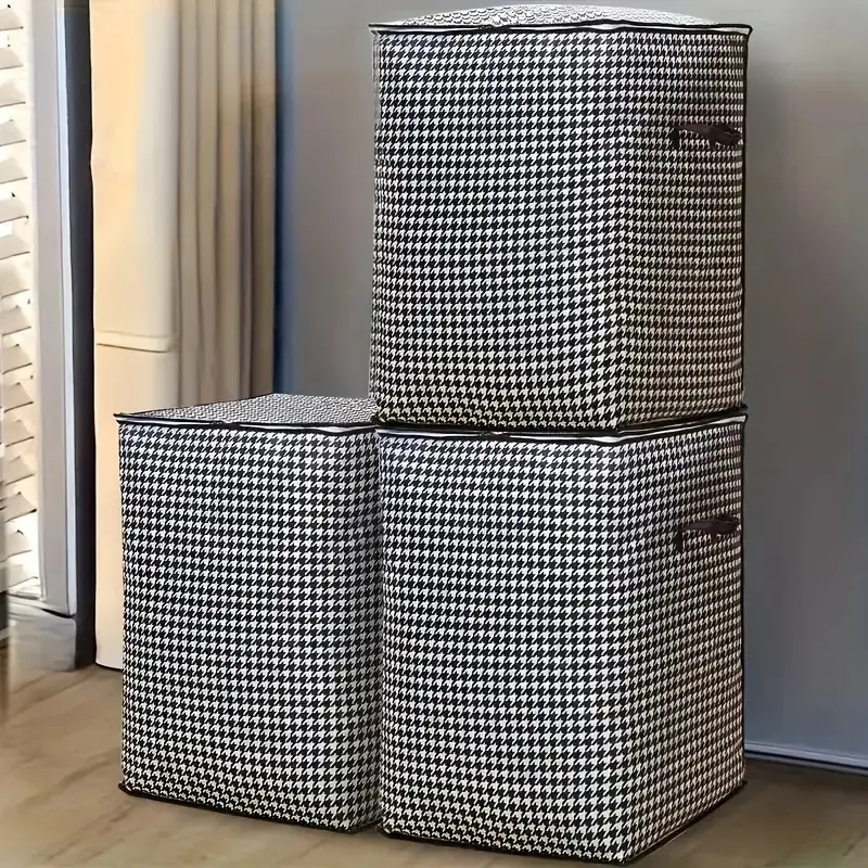 3pcs/1pc Extra Large 50 Gallon Thickened Storage Box, Household High-Capacity Clothes and Blanket Organizer Bag with Double Zippers and Handles, Ideal for Moving and Travel Storage Baskets, Under-Bed Storage