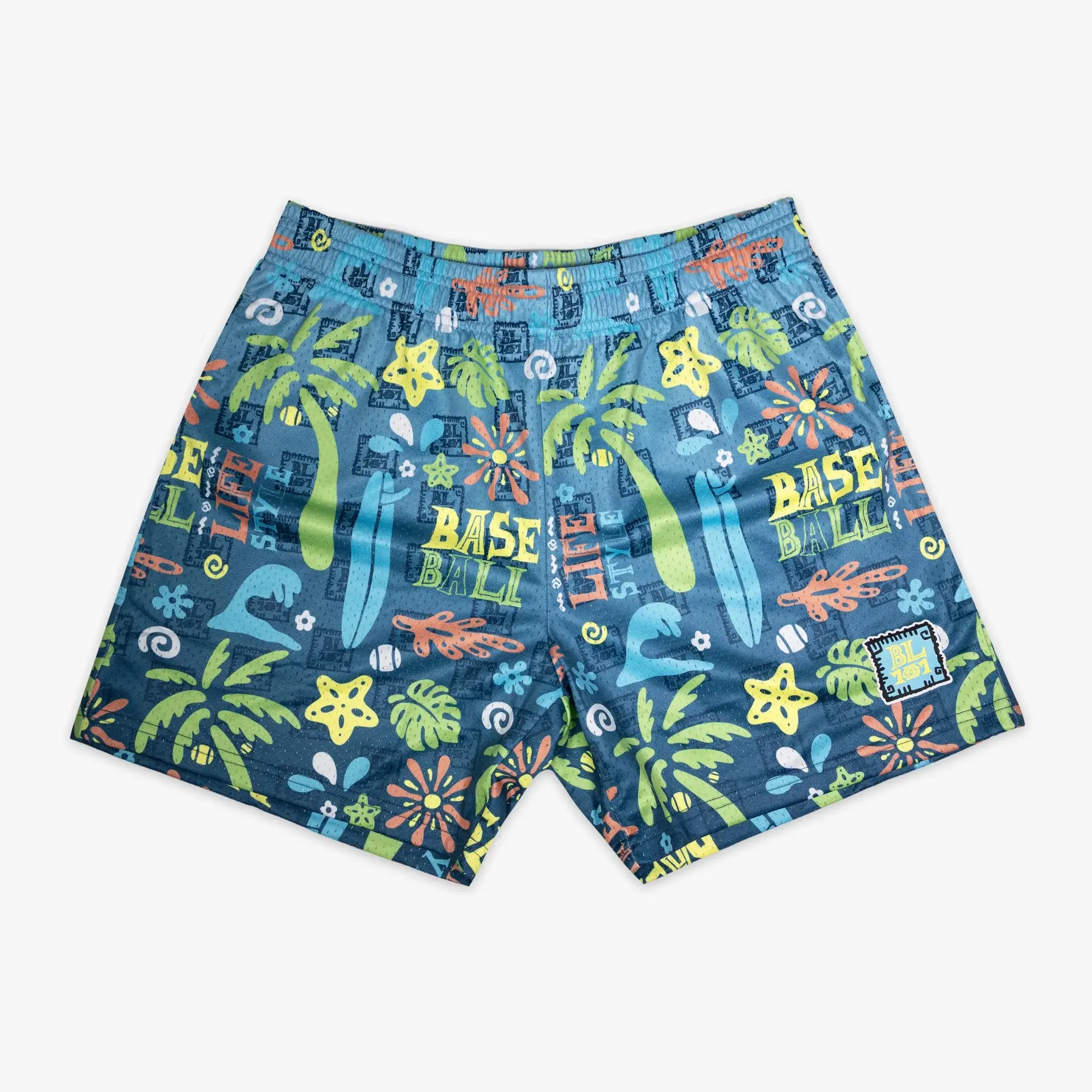 Surfside Slugger Shorts ,  Sporty Baseball Streetwear | Quick Dry Summer Mesh | Breathable Comfort Fit | Elastic Waistband