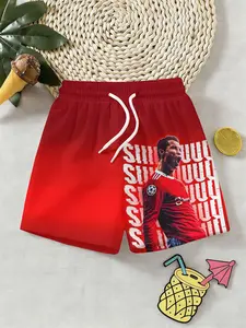 Trendy Boys' Cool Football Star Cr7 Shorts, 3D Beach Pants Sports Style Kids Vacation Shorts, Outdoor Wear, Holiday Gift, Birthday Present, 2026 World Cup