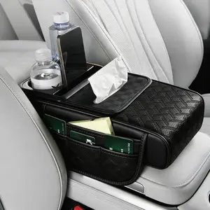 Leather Center Console Cover with Cup Holder,Booster Arm Rest Cover for Car Middle Console Cover,Fit For Nissan /Honda /Accord/Civic /CRV /Hrv /Kia /Sorento /Toyota /Corolla /4Runner /Camry /Hyundai /Mazda