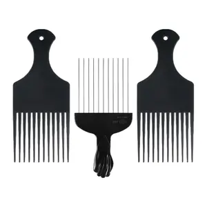 3 Pack Plastic & Metal Hair Pick Comb Set for Curly & Afro Hair – Detangling & Styling for Men & Women – Includes 2 Plastic Picks and 1 Stainless Steel Metal Pick
