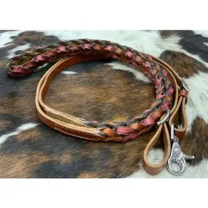 Pink Miracle Braid leather contest/roping rein with buckles