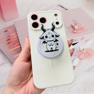 Cute Horned Devil Phone Grip Clear Acrylic Griptok - Kawaii Pastel Goth Little Demon Cell Phone Stand Holder, Spooky Aesthetic Cute Monster Ring Grip Accessory, Unique Gift for Teens Girls