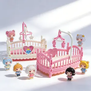 Mini Bedroom Furniture Cradle Bed, DIY Miniature Dollhouse Accessories, Fashion Toy Parts Cute Girl Gift for 12/15cm Dolls