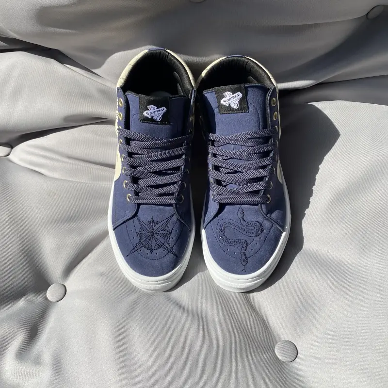 Navy blue retro myth snake-eye high-top skate shoes | Full sizes 36–48, plus size friendly | American street niche fashion sneakers, Rubber, Trainer