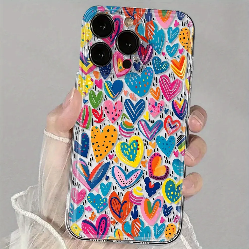 Luxury Transparent TPU Plastic Cellphone Case - Soft Shockproof Heart Print Cover, Protector Casing for Multiple iPhone Devices: 17,16,16 Plus,15,15 Plus,14,14 Plus,13,12,11 Pro Max,X,Xs Max,XR,8 Plus,7 Plus