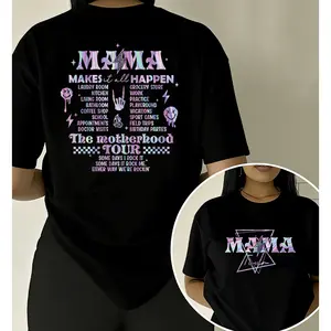 Mama The Motherhood Tour' Holographic Double-sided Print T-shirt Mom Empowerment Style Casual Top