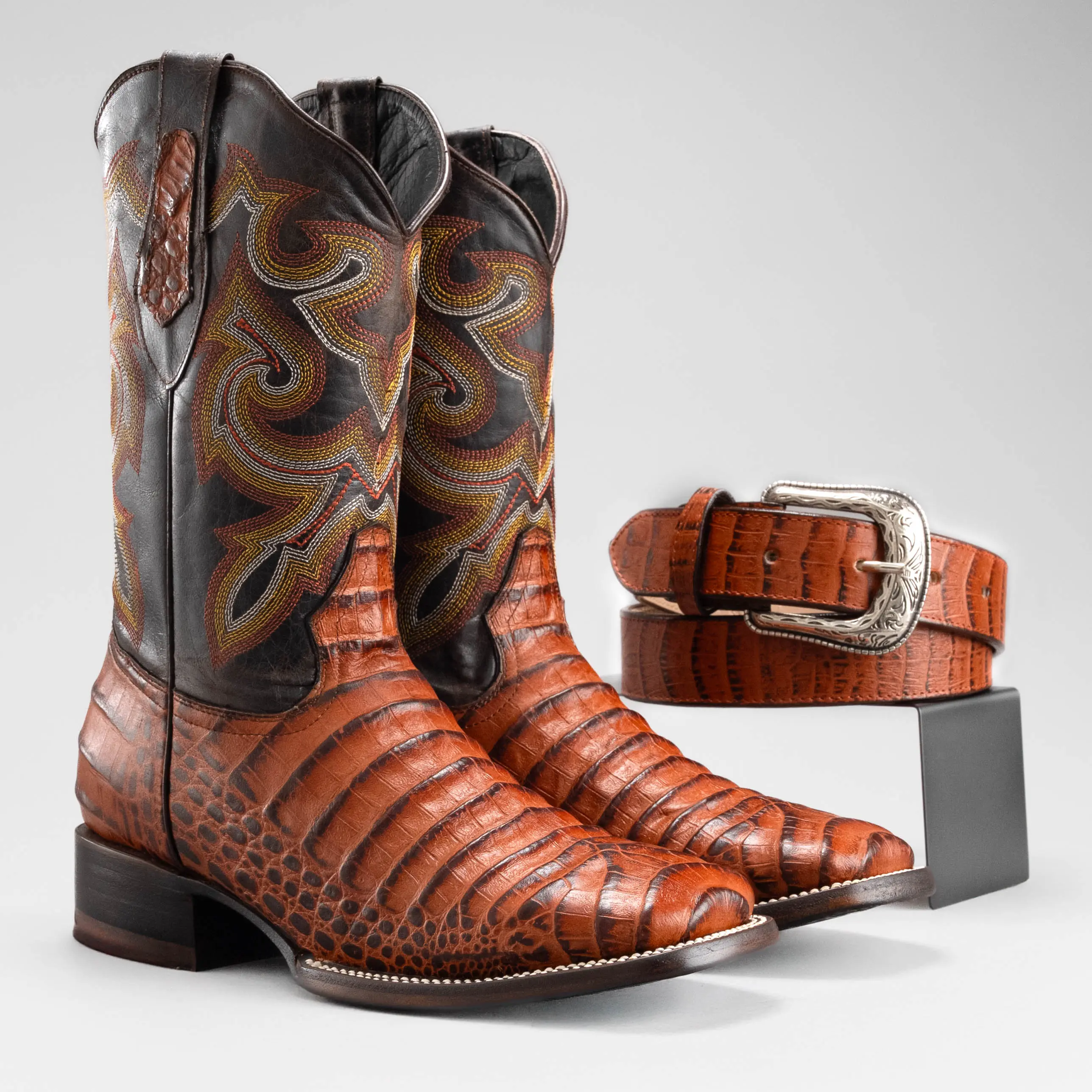 Cowboy Square Toe Imitation CAIMAN Boot Premium Leather