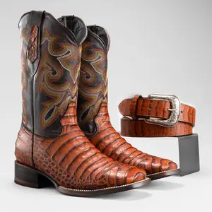 Cowboy Square Toe Imitation CAIMAN Boot Premium Leather