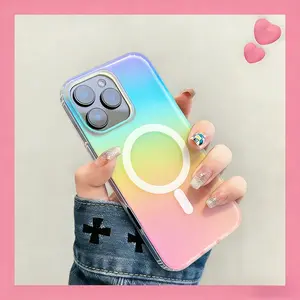 Luxury Color Gradients Transparent Magsafe Phone Case for iPhone 17/16 Pro/15/14 Pro Max/13/12/11, Magnetic Wireless Charging Bumper PC Cover