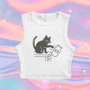 Anti ICE Pro Immigration Micro Ribbed Tank, , Abolish ICE Funny Cat Political Crop Tank, Human Rights Civil Rights Equality Tank Top, Immigration Protest Y2k Crop Tank Top